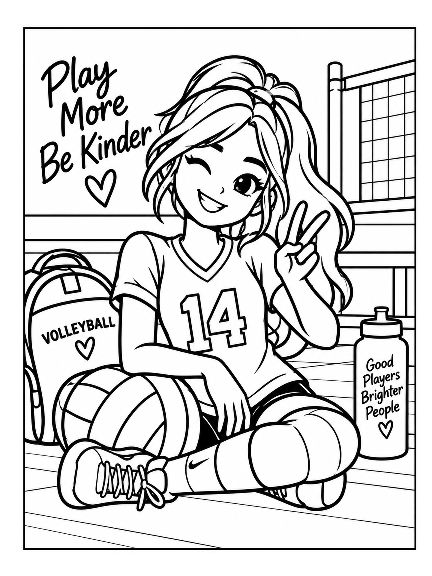 Play More, Be Kinder coloring page