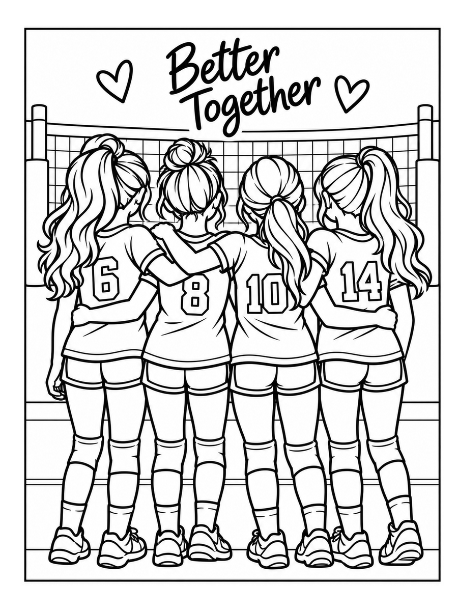 Better Together, an original inside page with four volleyball teammates